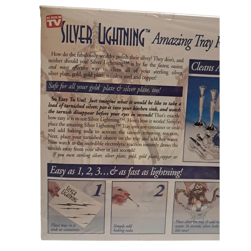 Silver Lightning  Amazing Tray Removes Tarnish Instantly-Robin Leach Vintage NEW